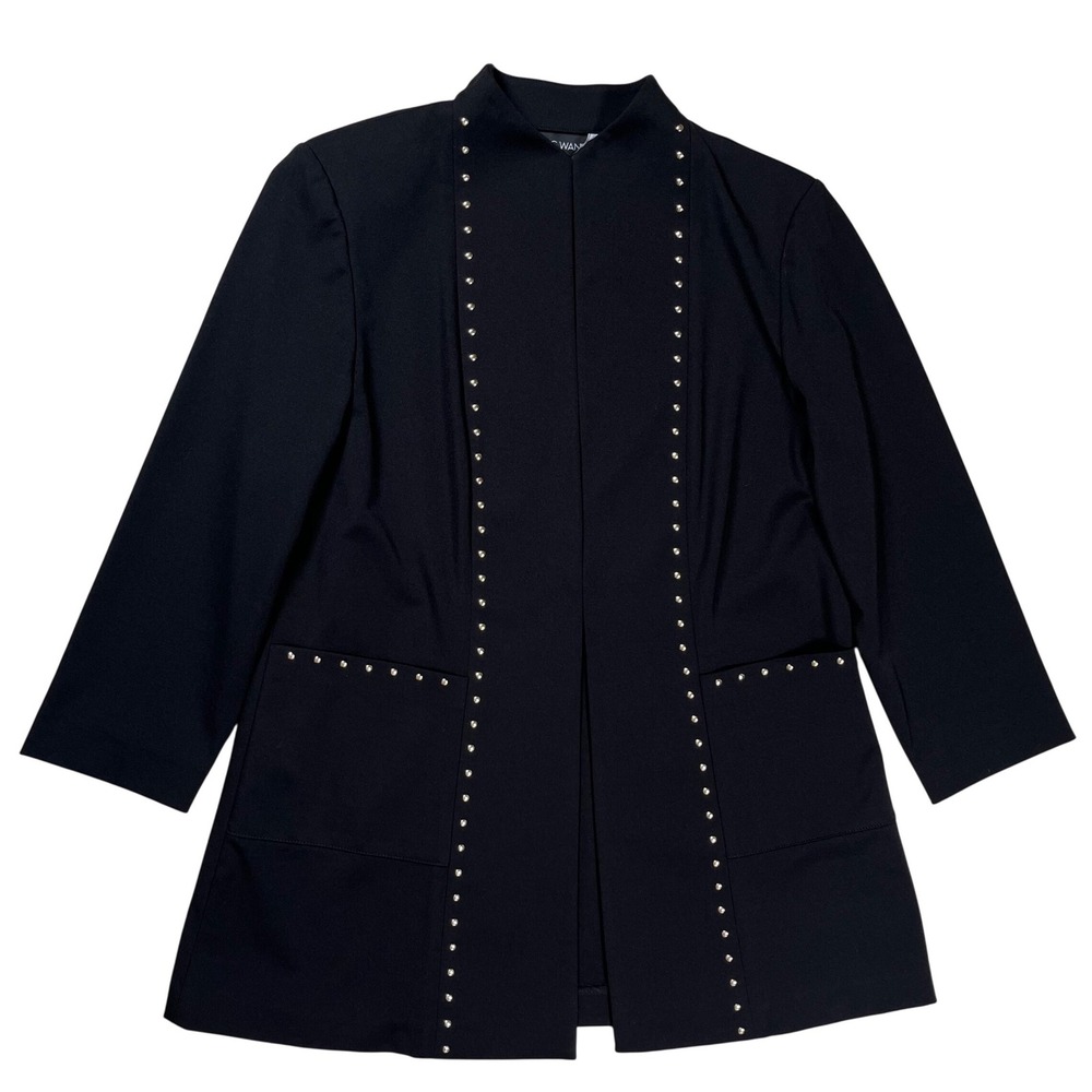 Ming Wang Studded Open Front Jacket Womens Small Black 3/4 Sleeve Knit Academia
